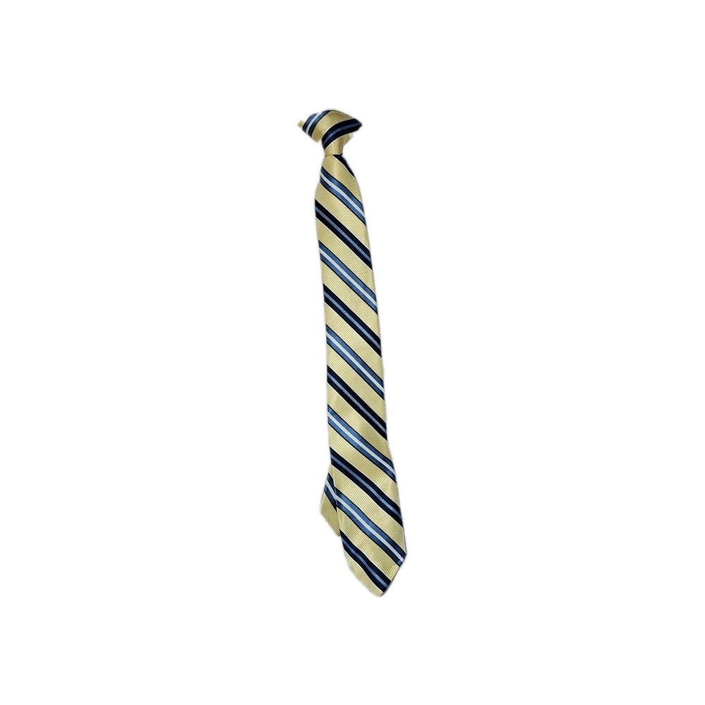 Kids Yellow Navy Blue Striped Clip-On Necktie Polyester Uniform Tie 14 In. 1003